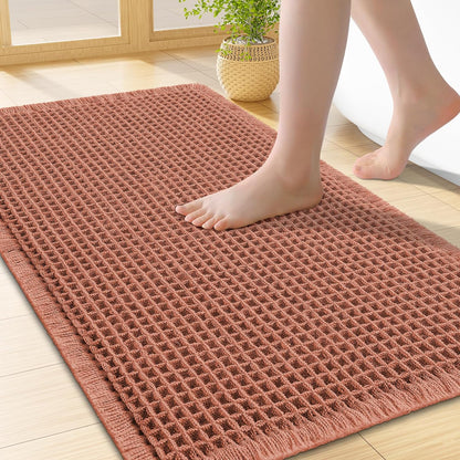 Smiry Waffle Bath Mat 30x20, Extra Soft Absorbent Bathroom Rugs, Non Slip Machine Washable Quick Dry Bath Rugs for Bathroom Floor, Tub, Shower, Home Decor Accessories, Brown