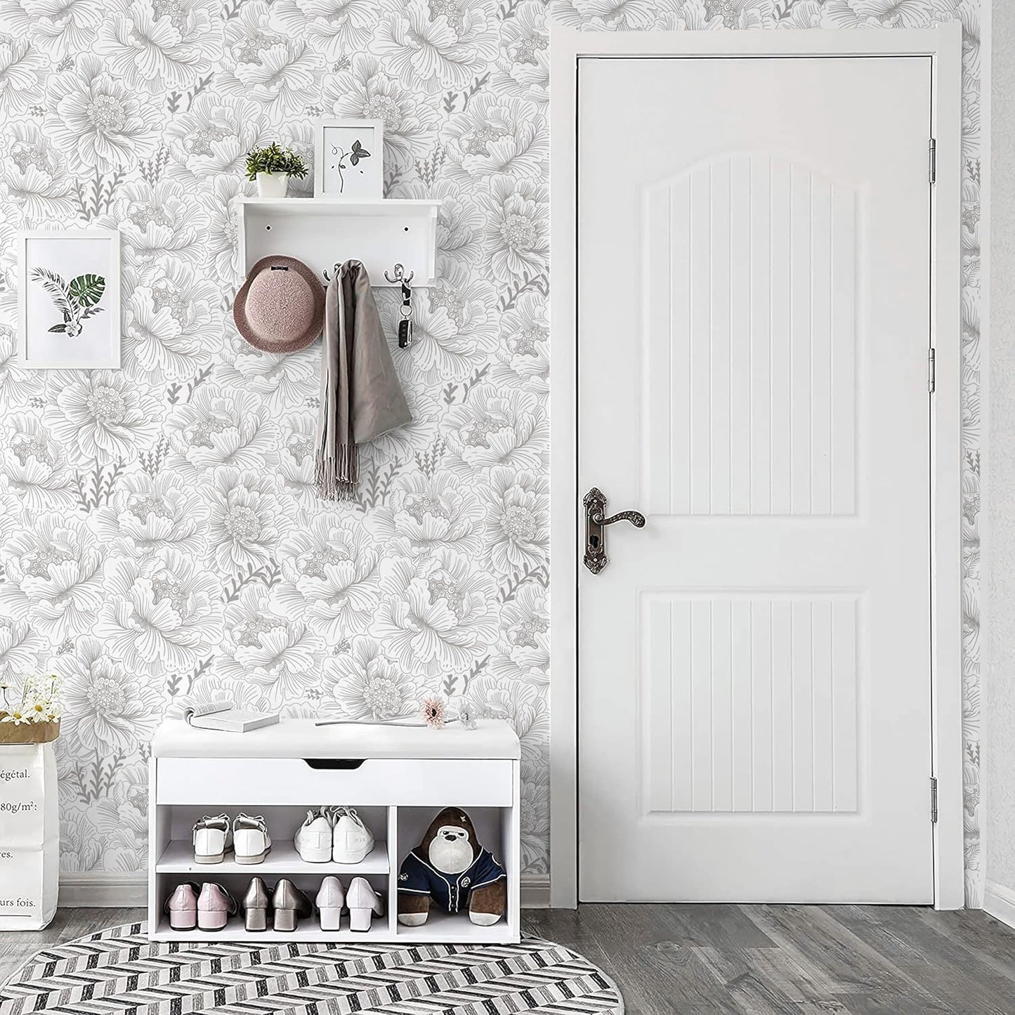 GloryTik Floral Peel and Stick Wallpaper, Removable Blue Floral Contact Paper, Self Adhesive Renter Friendly Wallpaper for Bedroom Living Room Bathroom (17.3" x 78.7")