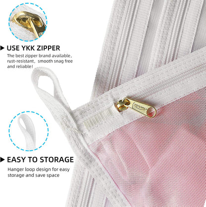 TENRAI Delicates Laundry Bags, Bra Fine Mesh Wash Bag for Underwear, Lingerie, Bra, Pantyhose, Socks, Use YKK Zipper, Have Hanger Loops, (White, 3 Large)