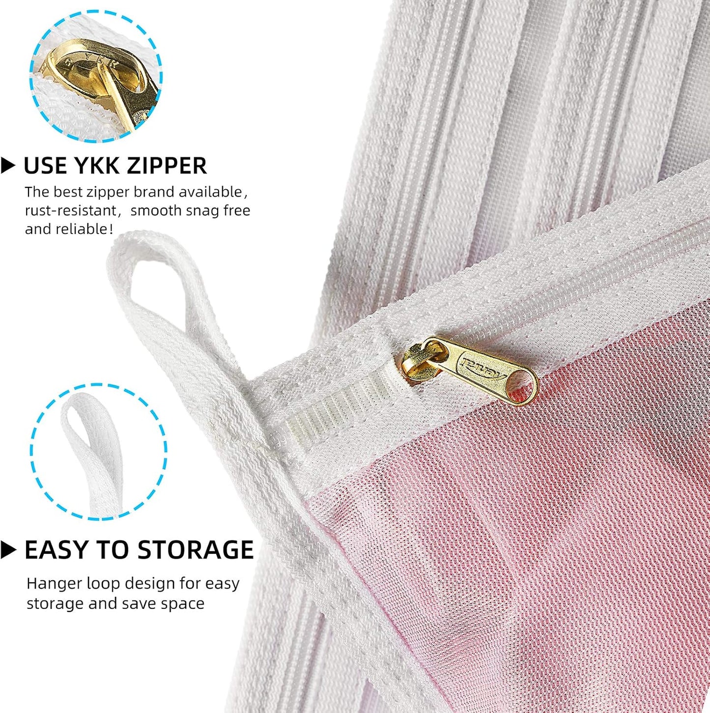TENRAI Delicates Laundry Bags, Bra Fine Mesh Wash Bag for Underwear, Lingerie, Bra, Pantyhose, Socks, Use YKK Zipper, Have Hanger Loops,((0 Fluorescent Cloth White, 3 Medium, CQS)