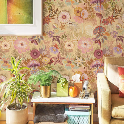 Ismoon Peel and Stick Wallpaper Floral Vintage Stick on Wall Paper Beige French Textured Contact Paper for Cabinet Removable Self Adhesive Wallpaper Vinyl Roll Shelf Deco, 17.3x78.7in