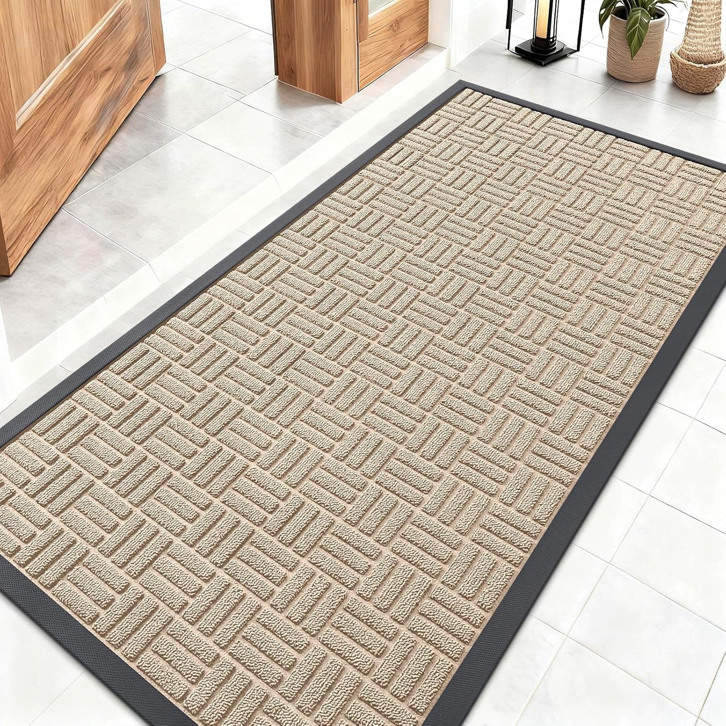 OLANLY Front Door Mat Outside Entrance 29.5x17, Absorbent, Heavy Duty Sturdy Natural Rubber Doormat Indoor Outdoor, Stain and Fade Resistant, Non-Slip Backing Low Profile Floor Mat for Entryway, Grey