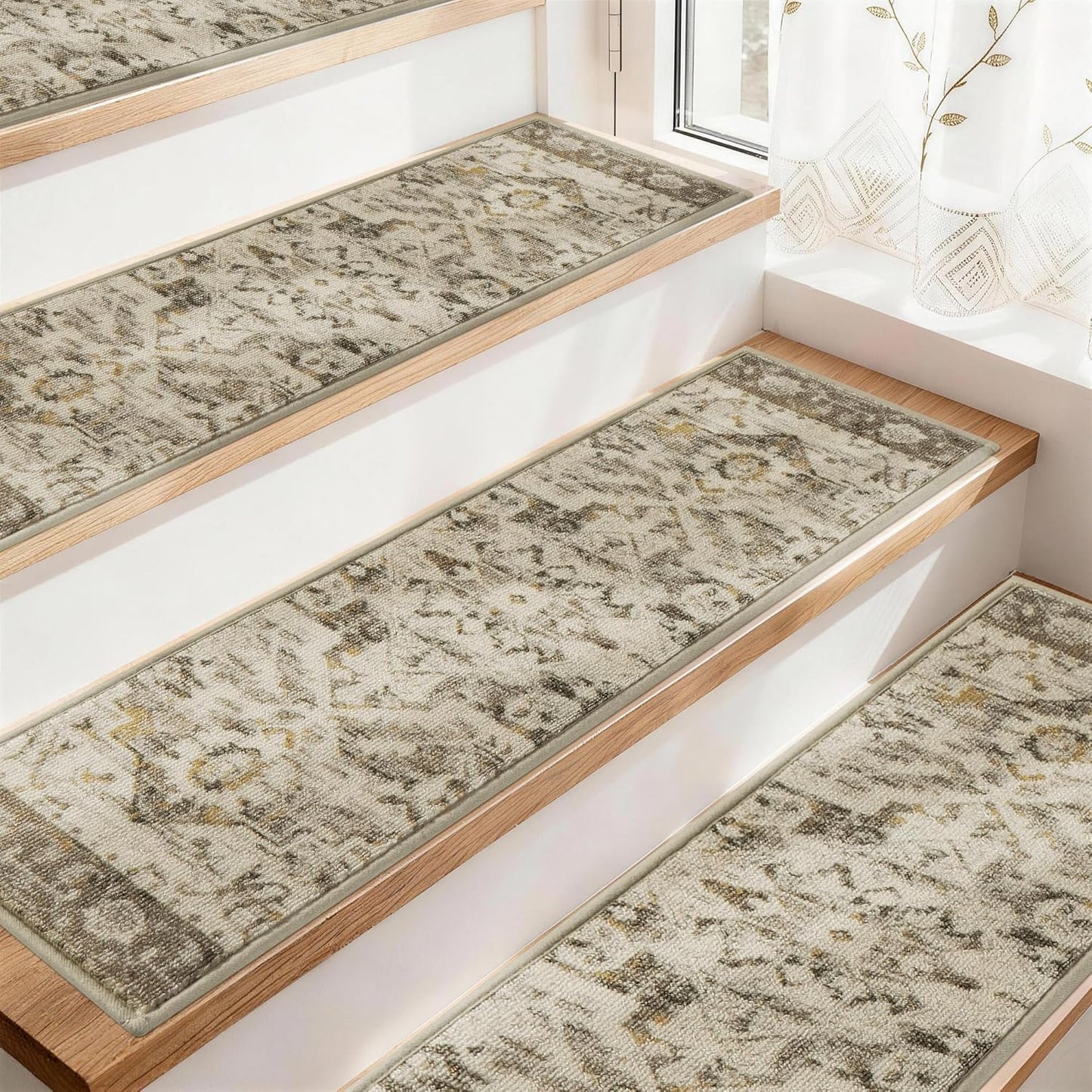 COSY HOMEER Stair Treads for Wooden Steps Non Slip Washable 8" X 30" 4pcs | Self Adhesive,Peel and Stick,Soft Carpet Stair Treads for Kids,Elder,Pet,Residue Free,Reusable Stair Runner,Multi-Surface Use