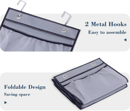 KEETDY Hanging Shelves Over the Door Organizer Storage for Closet with 5 Pockets Organizer for Bedroom Bathroom, 2 Pack（Grey）