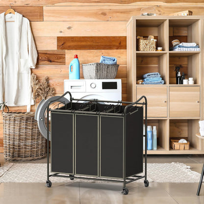 Simple Houseware Heavy-Duty 3-Bag Laundry Sorter Cart, Chrome