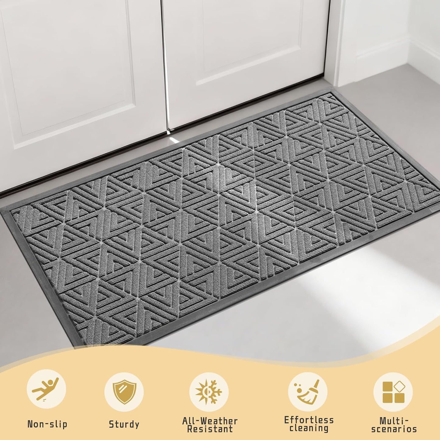 Yimobra Front Door Mat Outside Entrance 29.5x17, Waterproof Heavy Duty Outdoor Mats for Front Door, Non Slip Rubber Entry Mat for Garage Patio Indoor, Grey