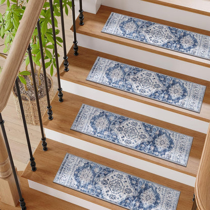 OJIA Stair Treads Non Slip for Wooden Steps Indoor 15PCS Carpet Stair Treads, Rubber Backing Stair Carpet Treads, Residue Free 8"x30" Staircase Step Treads Edging Stair Rugs for Kids & Pets, Gray