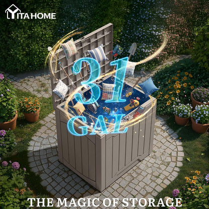 YITAHOME 134 Gallon Large Deck Box | Waterproof Resin Outdoor Storage Box with Lock, Doubles as 2-Person Bench Seating for Patio Furniture Cushions,Garden Tools &