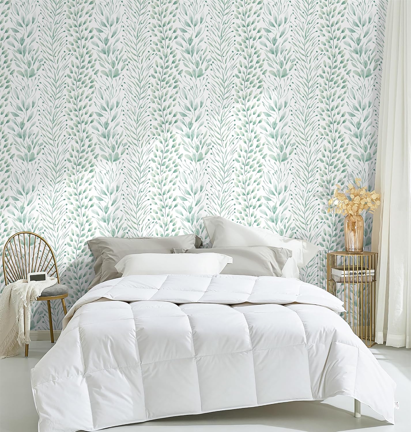 Safiyya Peel and Stick Wallpaper Boho Modern Beige Leaf Contact Paper Peel and Stick Wall Paper Self Adhesive Removable Wallpaper for Bedroom Bathroom Vinyl Roll 78.7"x17.3"