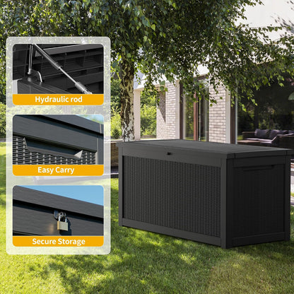 TARKARI 275 Gallon Resin Deck Box, Waterproof Outdoor Storage Box, Lockable for Patio Furniture, Garden Tools, Pool Accessories, UV-Resistant for All Weather Use, Black