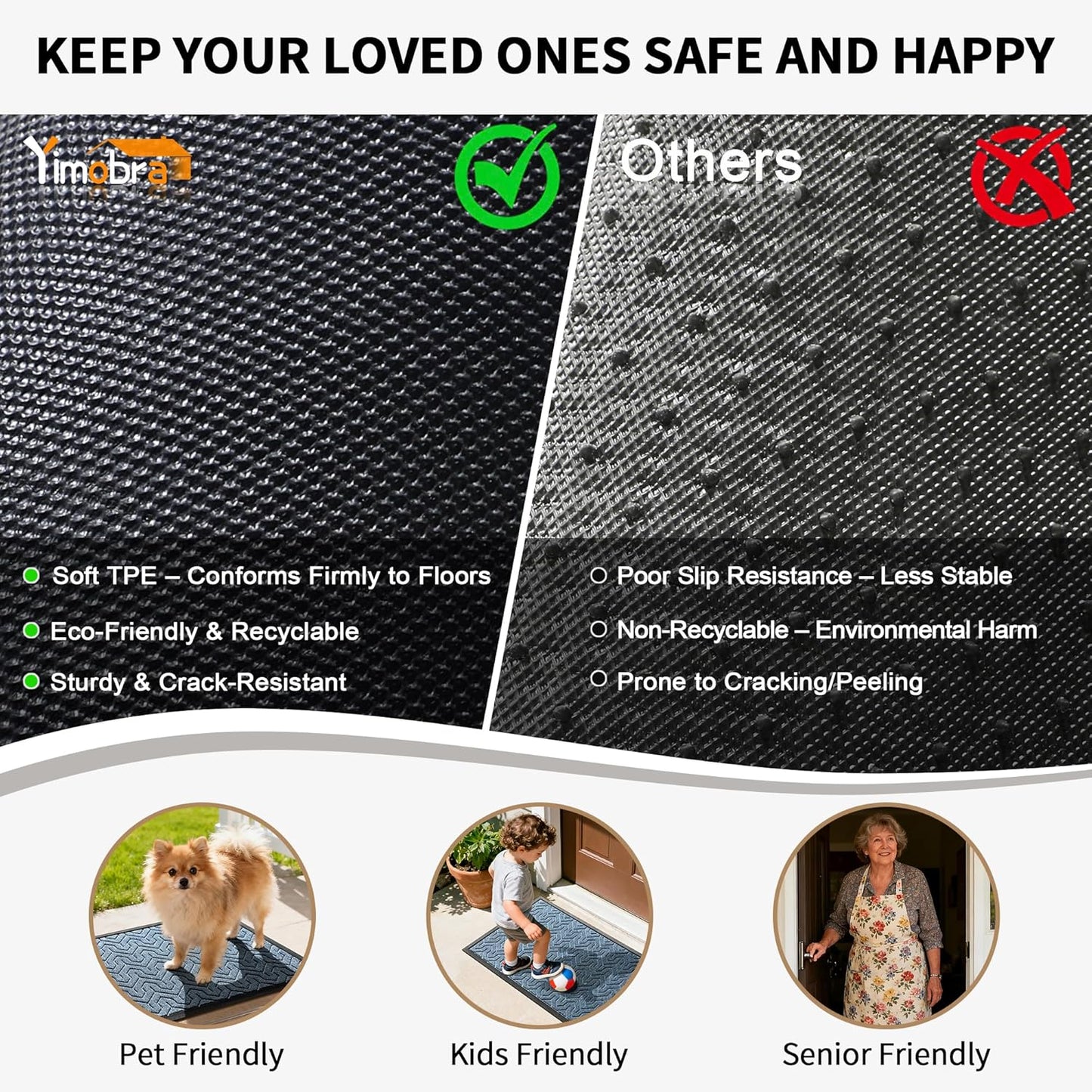 Yimobra Front Door Mat Outside Entrance 29.5x17, Waterproof Heavy Duty Outdoor Mats for Front Door, Non Slip Rubber Entry Mat for Garage Patio Indoor, Grey