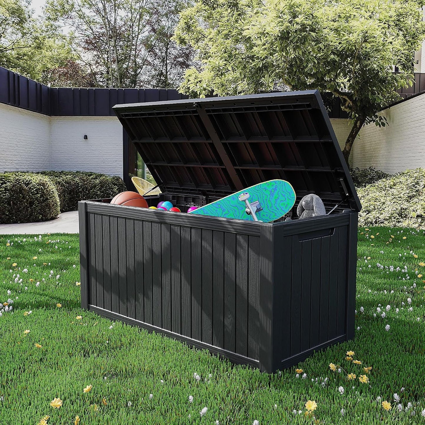 Outdoor Storage Box 325GAL Waterproof Resin Deck Box,Pool Accessories Supplies，UV-Resistant Lockable Package Delivery Bin for Garden Tools,Large Patio Outside Cushions,Chest,Furniture,Black