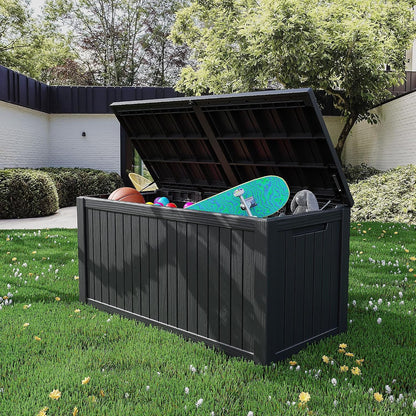 Outdoor Storage Box 325GAL Waterproof Resin Deck Box,Pool Accessories Supplies，UV-Resistant Lockable Package Delivery Bin for Garden Tools,Large Patio Outside Cushions,Chest,Furniture,Black
