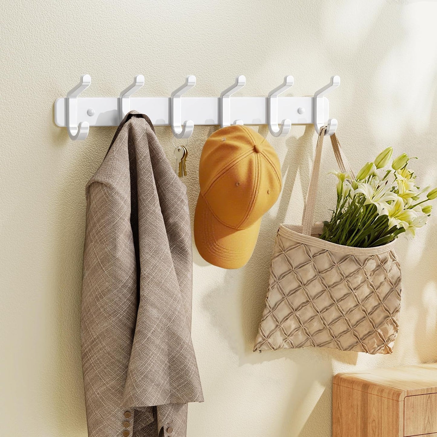 pickpiff Coat Rack Wall Mounted Heavy-Duty: Metal Coat Hanger 6 Hooks for Hanging Hat, Clothes, Robe, Keys, Backpack, Bathroom Towels, Jacket, Purse - Closet, Door, Entryway, Mudroom (Black, 1 Pack)