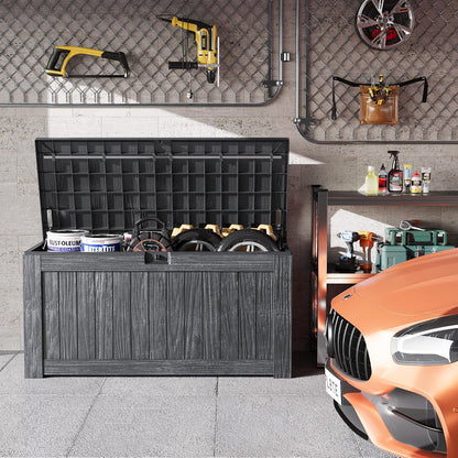 Greesum Outdoor Storage Box 31 Gallon Storage Box with Lid for Patio Furniture, Garden Tools, Pool Supplies, Waterproof and UV Resistant, Lockable, Dark Black