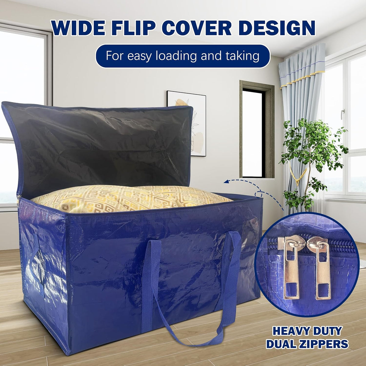 8 Pack Extra Heavy Duty Large Moving Bags with Strong Zipper & Carrying Handles, Sturdy Clothes Storage Bags Totes Bins, Packing Bag Move Boxes College Moving Supplies, Dark Blue - 24 gal