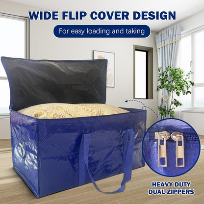 8 Pack Extra Heavy Duty Large Moving Bags with Strong Zipper & Carrying Handles, Sturdy Clothes Storage Bags Totes Bins, Packing Bag Move Boxes College Moving Supplies, Dark Blue - 24 gal