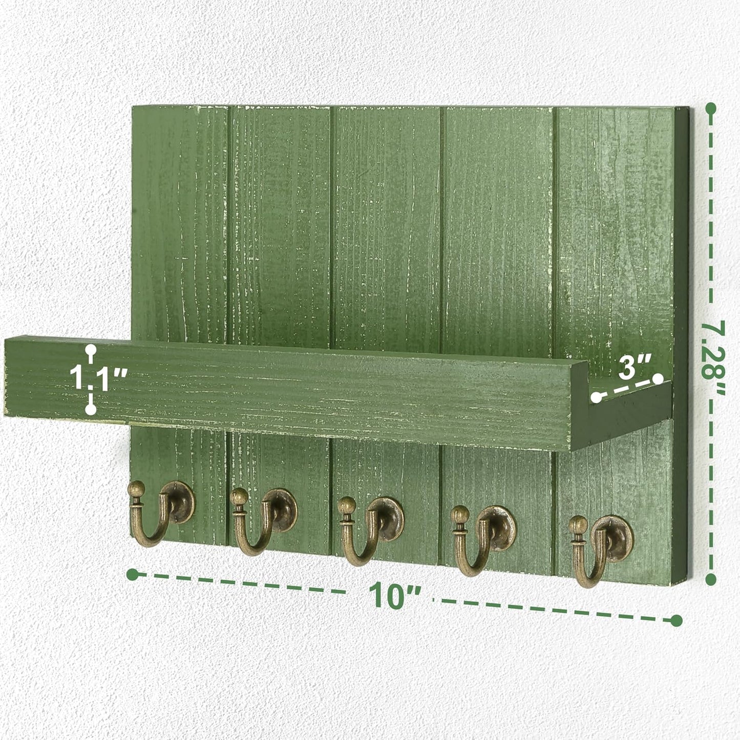 Rebee Vision Decorative Key Holder Wall Mount - Rustic Key Holder for Wall with Shelf and Mail Organizer for Living Room Decor - Home Essentials for Home Improvement (Brown, 3.54" x 10" x 7.28")