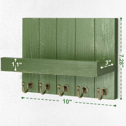 Rebee Vision Decorative Key Holder Wall Mount - Rustic Key Holder for Wall with Shelf and Mail Organizer for Living Room Decor - Home Essentials for Home Improvement (Brown, 3.54" x 10" x 7.28")