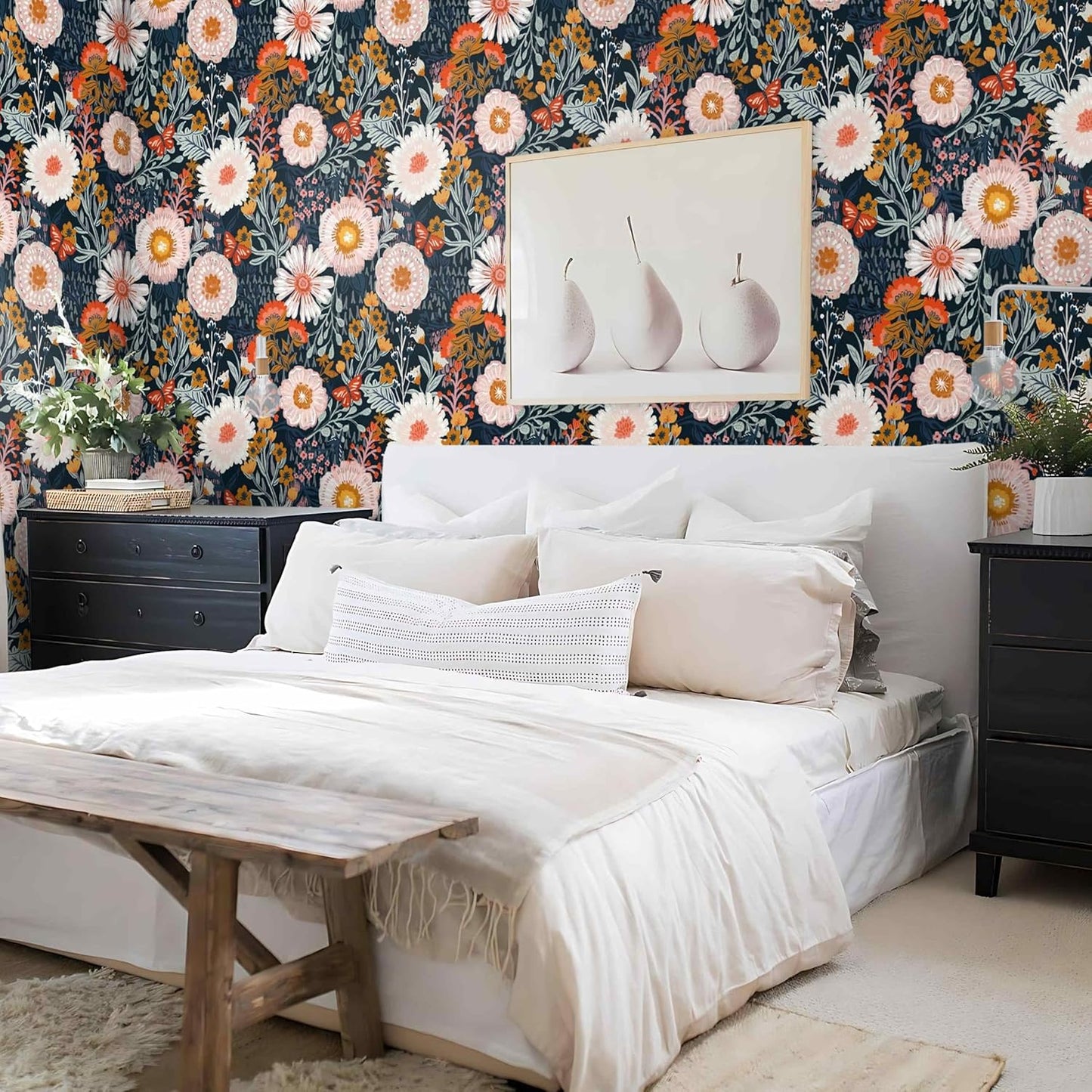 Dimoon 17.3''x78.7'' Peel and Stick Wallpaper Floral Cute Contact Paper Vintage Village Country Cottage Wallpaper Farmhouse Yellow Beige Renter Friendly Geometry Waterproof Embossed Kitchen Bedroom