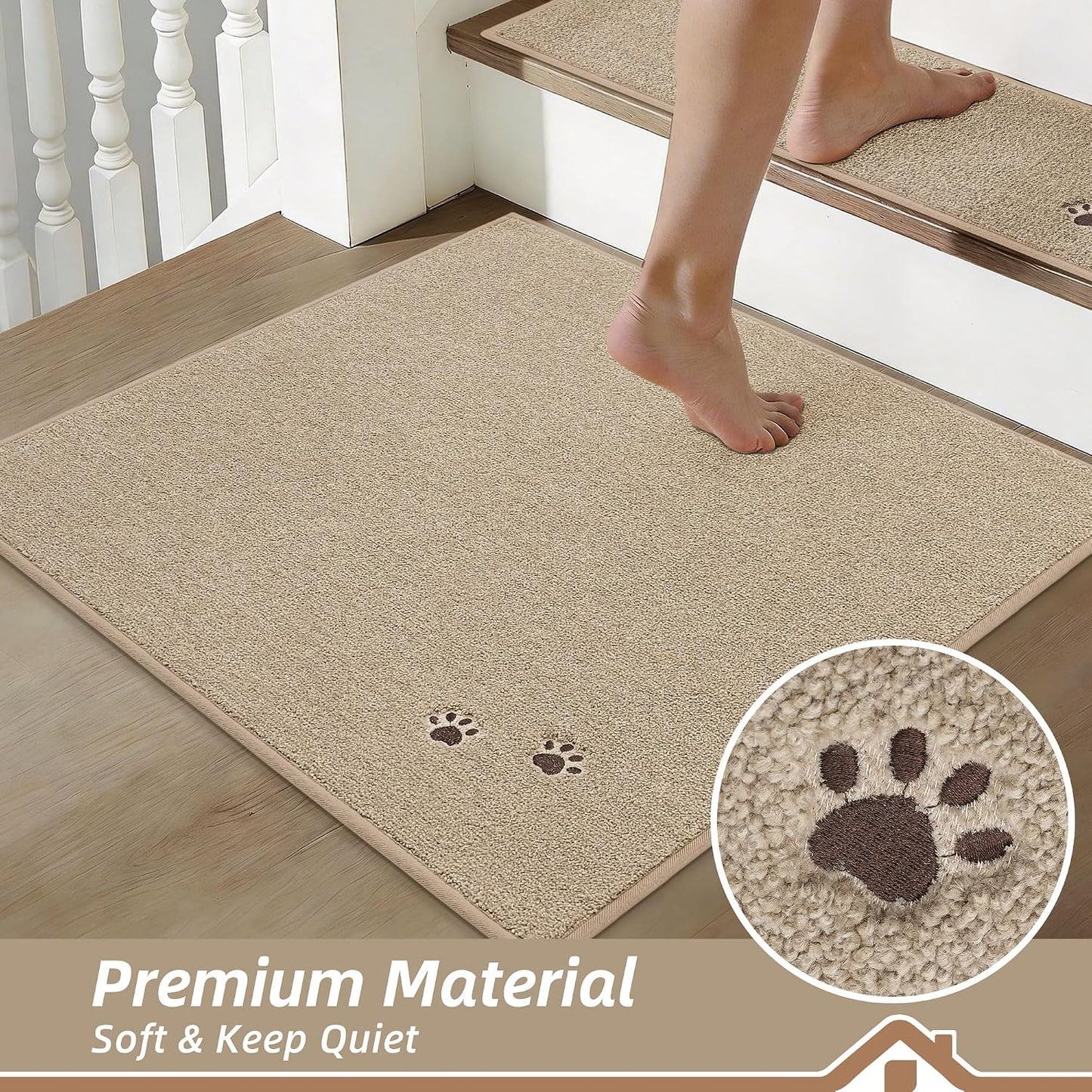 BEQHAUSE Stair Treads for Wooden Steps 28inX9in, Non Slip Carpet Stair Treads Indoor Stair Runners Machine Washable, Soft Stair Rugs Mat Surface Polyester TPE Backing, 4pcs, Charcoal