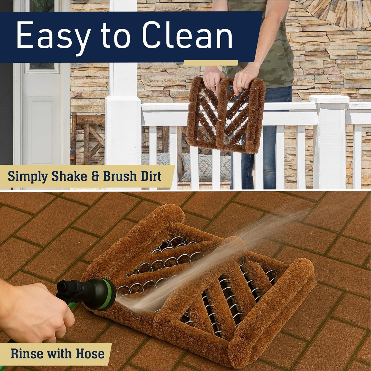 Kings County Tools Natural Coir Doormat - 13” x 12.5” Boot Brush Scraper Outdoor or Indoor Shoe Cleaner Brush Door Mat - 2.5” Thick Outdoor Boot Scraper with Stainless-Steel Wire Frame