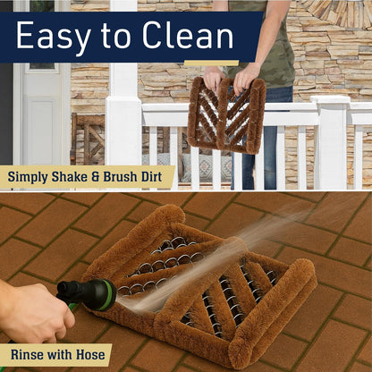 Kings County Tools Natural Coir Doormat - 13” x 12.5” Boot Brush Scraper Outdoor or Indoor Shoe Cleaner Brush Door Mat - 2.5” Thick Outdoor Boot Scraper with Stainless-Steel Wire Frame