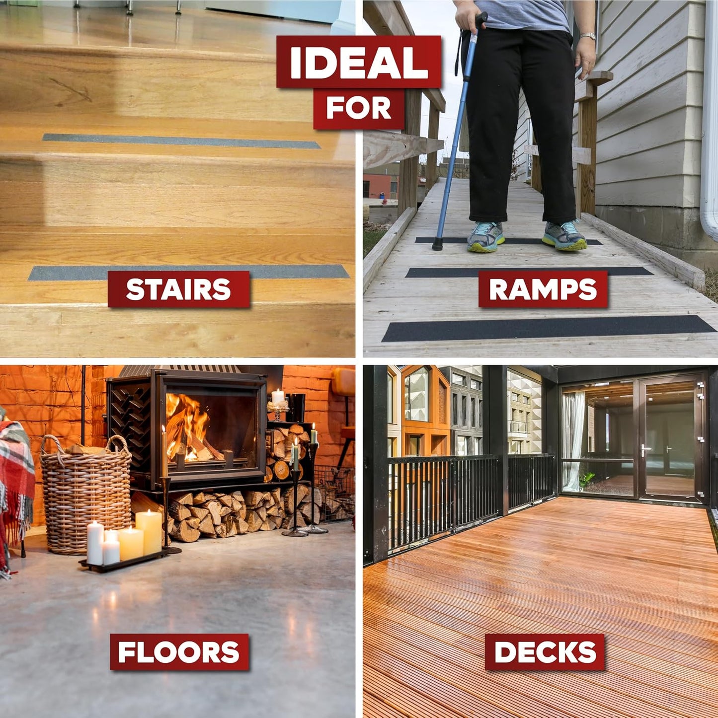 XFasten Anti Slip Grip Tape for Stairs, 4 Inches x 15 Feet, Waterproof Grip Tape for Stairs, Indoor, Outdoor Steps and Treads- Heavy-Duty High Traction Non-Skid Friction Safety Strips, Black