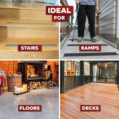 XFasten Anti Slip Grip Tape for Stairs, 4 Inches x 15 Feet, Waterproof Grip Tape for Stairs, Indoor, Outdoor Steps and Treads- Heavy-Duty High Traction Non-Skid Friction Safety Strips, Black