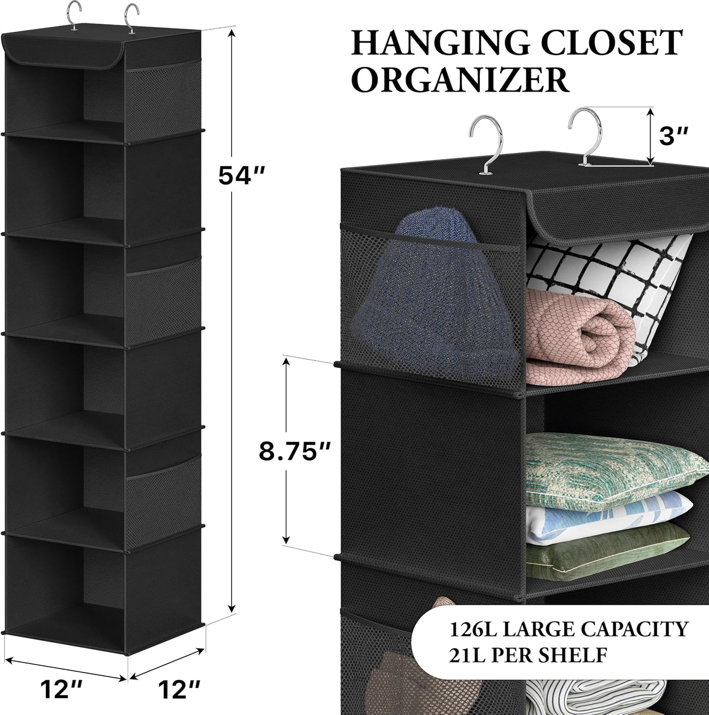 Simple Houseware 6 Shelf Hanging Closet Organizer, Gray