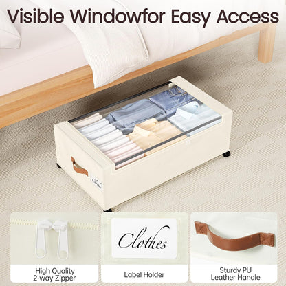 Yecaye Under Bed Storage with Wheels, 2 Pack Under Bed Storage Containers, 60L Underbed Shoe Storage with Clear Window & Label, Rolling Under Bed Metal Drawer for Clothes, Shoes, Books, Blankets