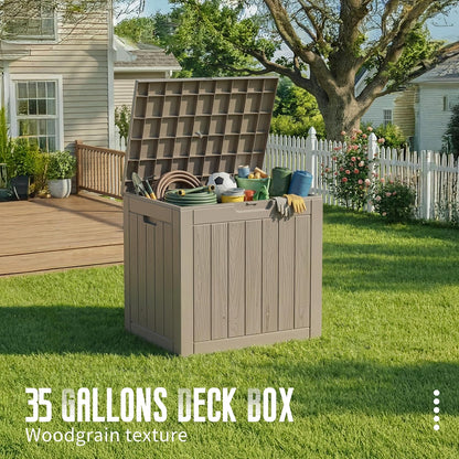DRATO 35 Gallon Outdoor Storage Box Waterproof, Resin Small Deck Box for Patio Furniture Bench, Pool Garden Tools, Weatherproof Outside Storage Bin for Backyard Porch (Black, 35 Gallon)
