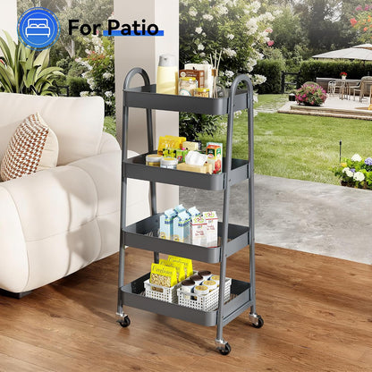 NEWBULIG 3-Tier Rolling Storage Cart, Metal Mobile Utility Organizer Shelf with Lockable Wheels, Space-Saving Freestanding Storage for Bathroom Living Room and Narrow Corner Spaces, Green