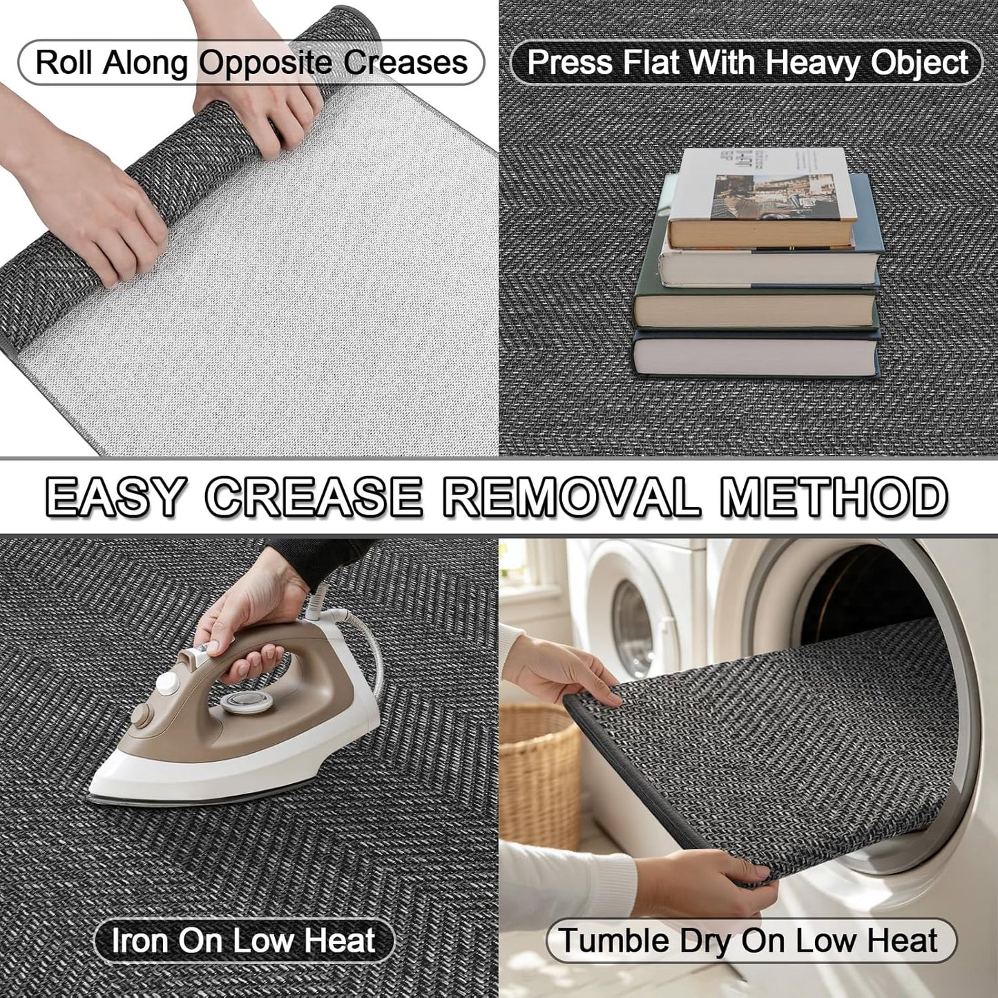 Ultra Thin Indoor Door Mat 24"x36", Washable Door Mat Indoor Entrance, Non Slip Rubber Backing Doormat Low-Profile Inside Entryway Mat, Unique Herringbone Design Entry Mat, Khaki (FOLD)