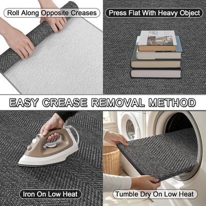 Ultra Thin Indoor Door Mat 24"x36", Washable Door Mat Indoor Entrance, Non Slip Rubber Backing Doormat Low-Profile Inside Entryway Mat, Unique Herringbone Design Entry Mat, Khaki (FOLD)