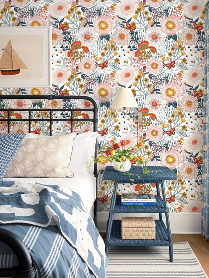 Dimoon 17.3''x78.7'' Peel and Stick Wallpaper Floral Cute Contact Paper Vintage Village Country Cottage Wallpaper Farmhouse Yellow Beige Renter Friendly Geometry Waterproof Embossed Kitchen Bedroom