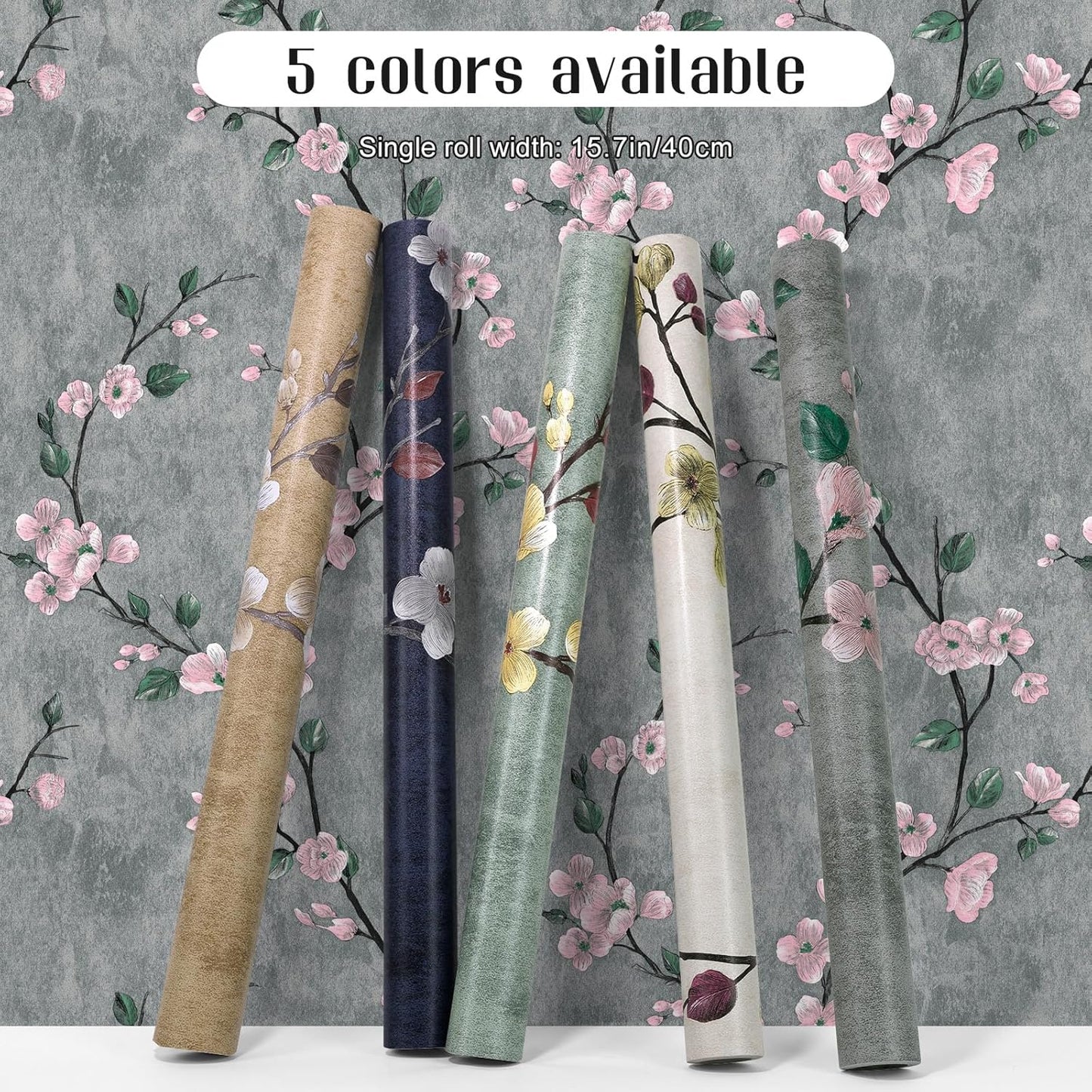 SOON AFTER 17.5”x120” Floral Peel and Stick Wallpaper Flower Tree Contact Paper Self Adhesive Removable Modern Sage Green Wall Paper Decorative Wall Covering Countertop Vinyl Film Roll