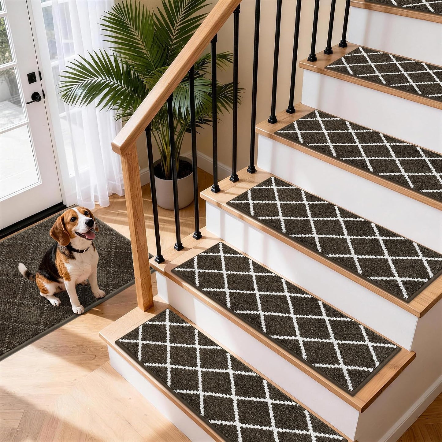 COSY HOMEER Carpet Stair Treads for Wooden Steps Non-Slip Indoor,4pcs, Navy | Peel and Stick,Reusable Adhesive,Residue Free,Washable,Pet Friendly,Soft Stair Runner for Kids,Elders,Multi-Surface Use