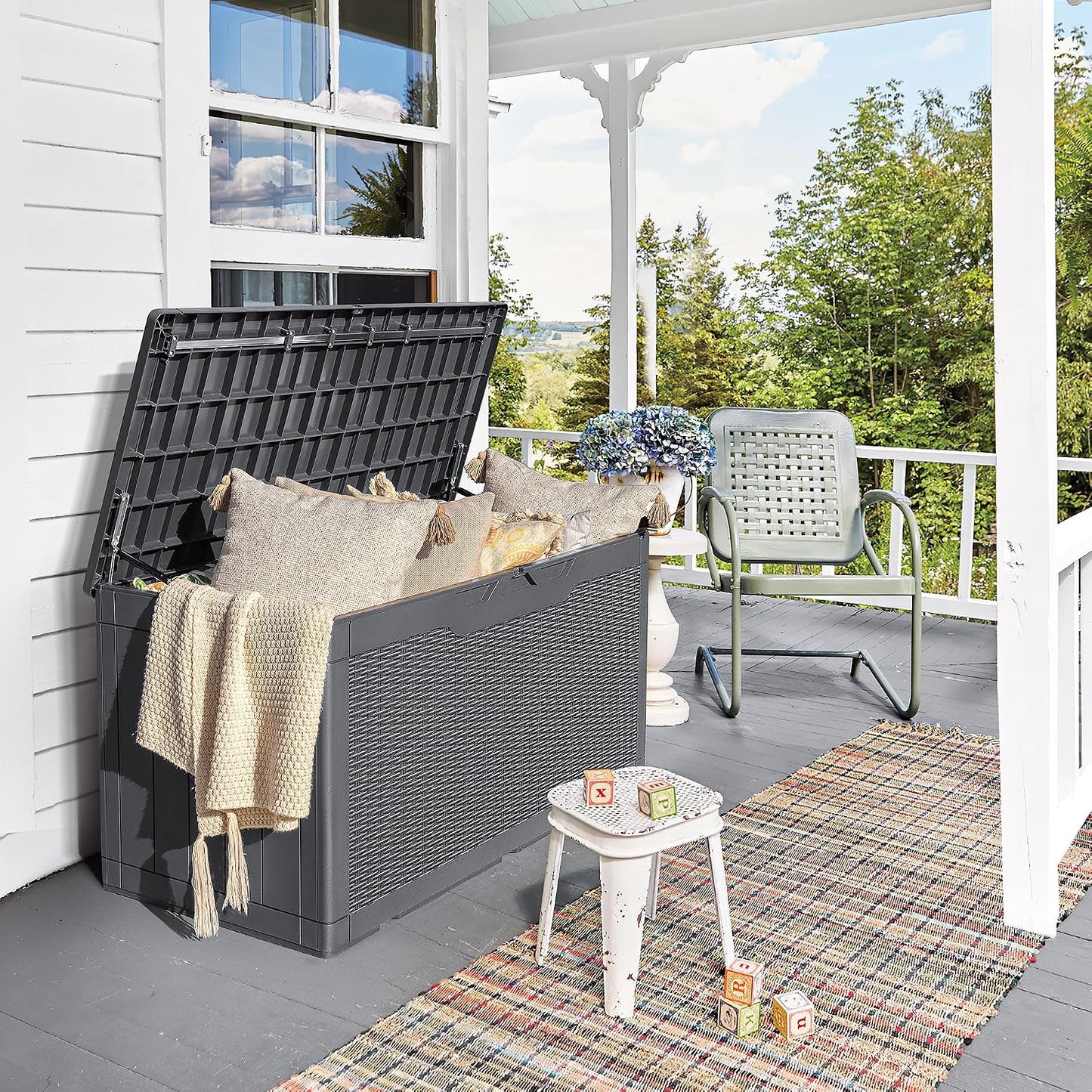 Devoko 30 Gallon Resin Deck Box Waterproof Outdoor Storage Box for Patio Furniture Pool Accessories Indoor Storage for Cushion Garden Tools (30 Gallon, Black)
