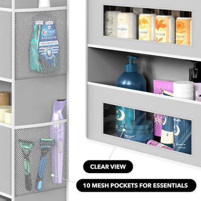 Simple Houseware Extra Large Heavy Duty Over the Door Organizer with 10 Clear Window Pockets, 80 lbs Capacity for Pantry, Closet, Bathroom, Gray
