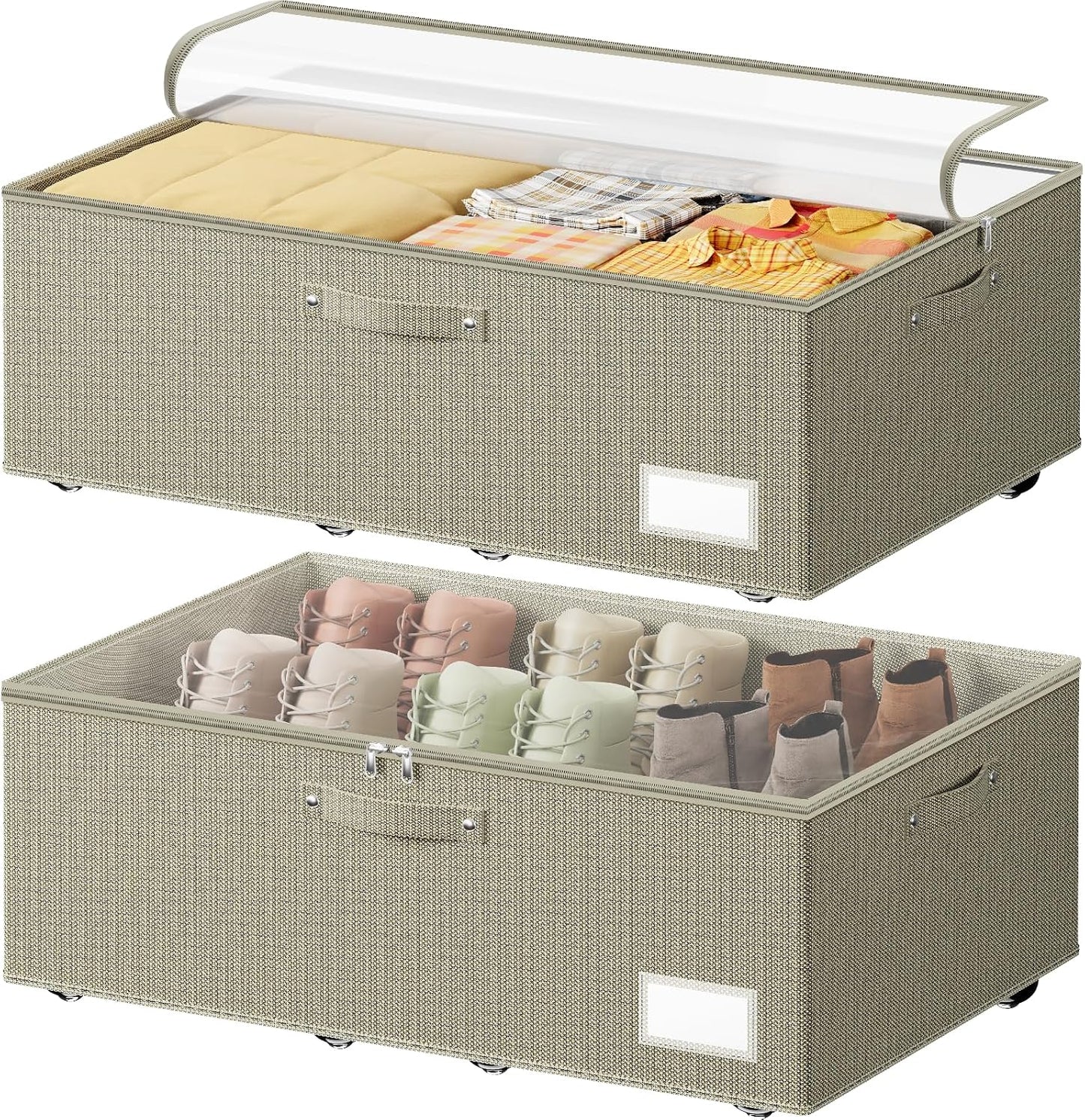 Dayacoco Under Bed Storage With Wheels,10in Underbed Storage Containers 65L | Large Capacity Underbed Storage, No Assembly Required Rolling Under Bed Storage for Clothes Blankets Shoes Beige