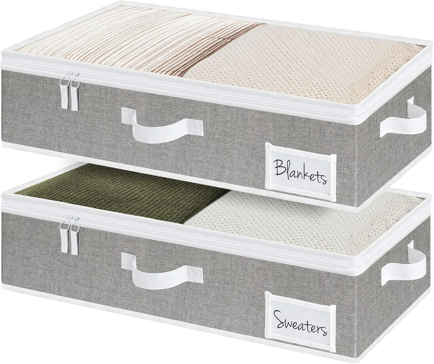 StorageWorks Large Under Bed Storage Containers with Handles and Label Holder, 2 Pack Ultra-thick Fabric Underbed Bins, Closet Organizer for Clothes, Blankets, Sweater
