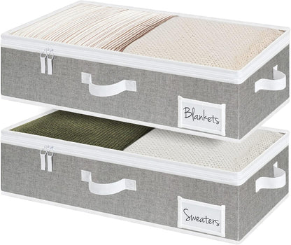 StorageWorks Large Under Bed Storage Containers with Handles and Label Holder, 2 Pack Ultra-thick Fabric Underbed Bins, Closet Organizer for Clothes, Blankets, Sweater