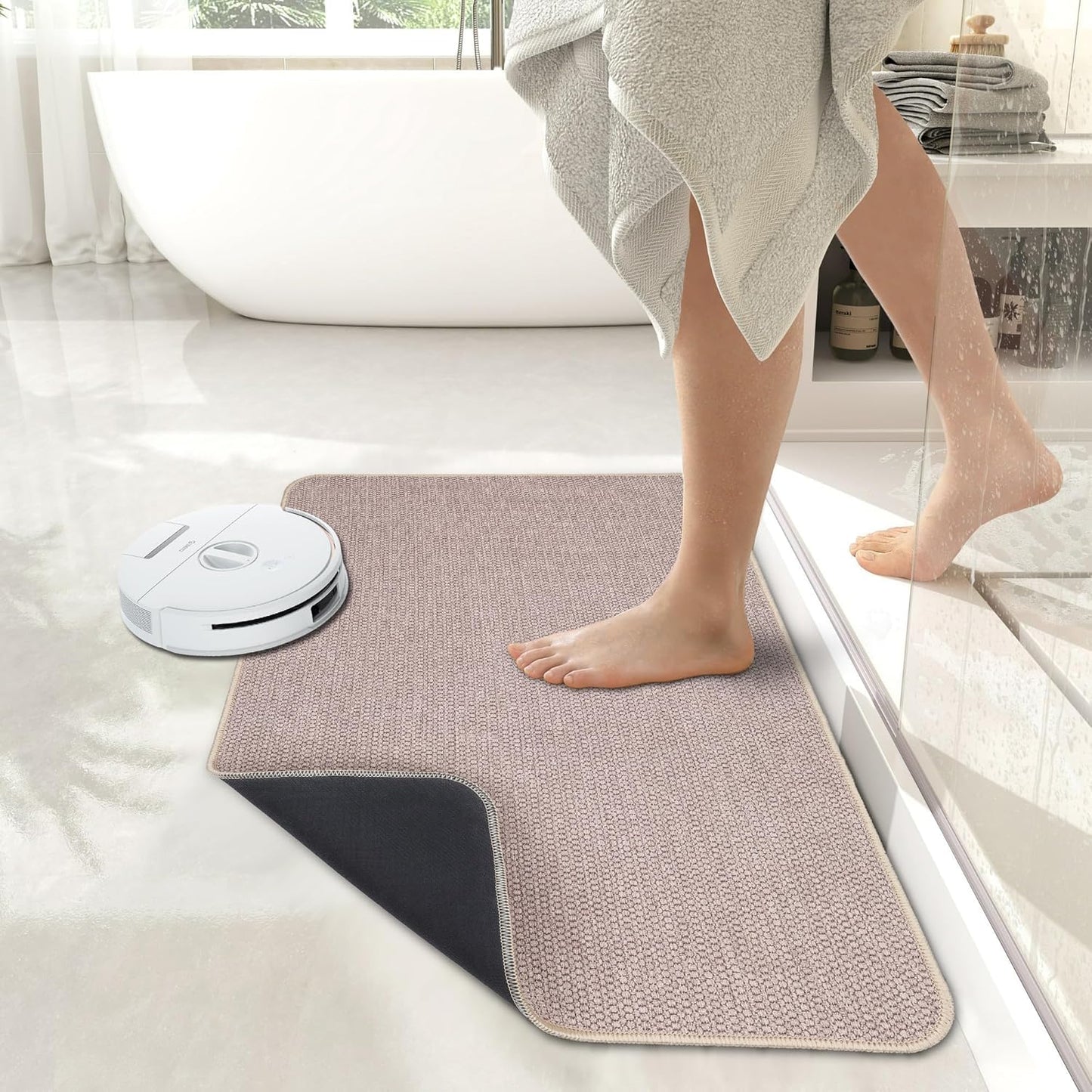 Bath Mat,Ultra Thin Bathroom Rugs,Rubber Bath Mats for Bathroom,No Slip Bath Rugs,Quick Dry,Machine Washable,Low Pile,Absorbent,Shower Outside,Sink,Home Decor Accessories.Grey,1'5"x2'3"(17x27Inch)