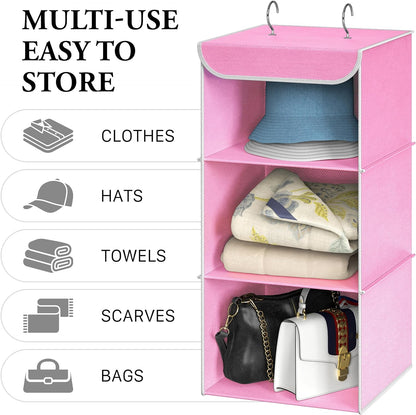 Simple Houseware 3-Shelf Hanging Closet Organizer, Fabric Storage Shelves with 57L Capacity, Black