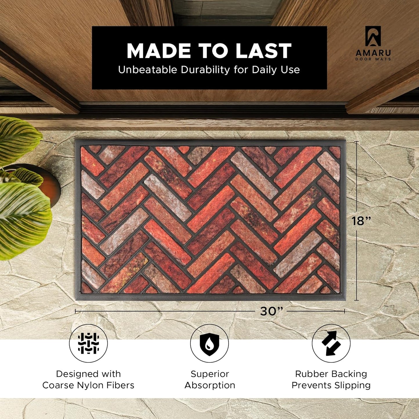 Extra Durable, Superior Absorption, Front Door Mat for Outdoor & Indoor - Welcome Mat for Entryway, Entrance, Patio, Porch - Waterproof, Non-Slip Backing, Coarse Fibers (Scales,17x29)