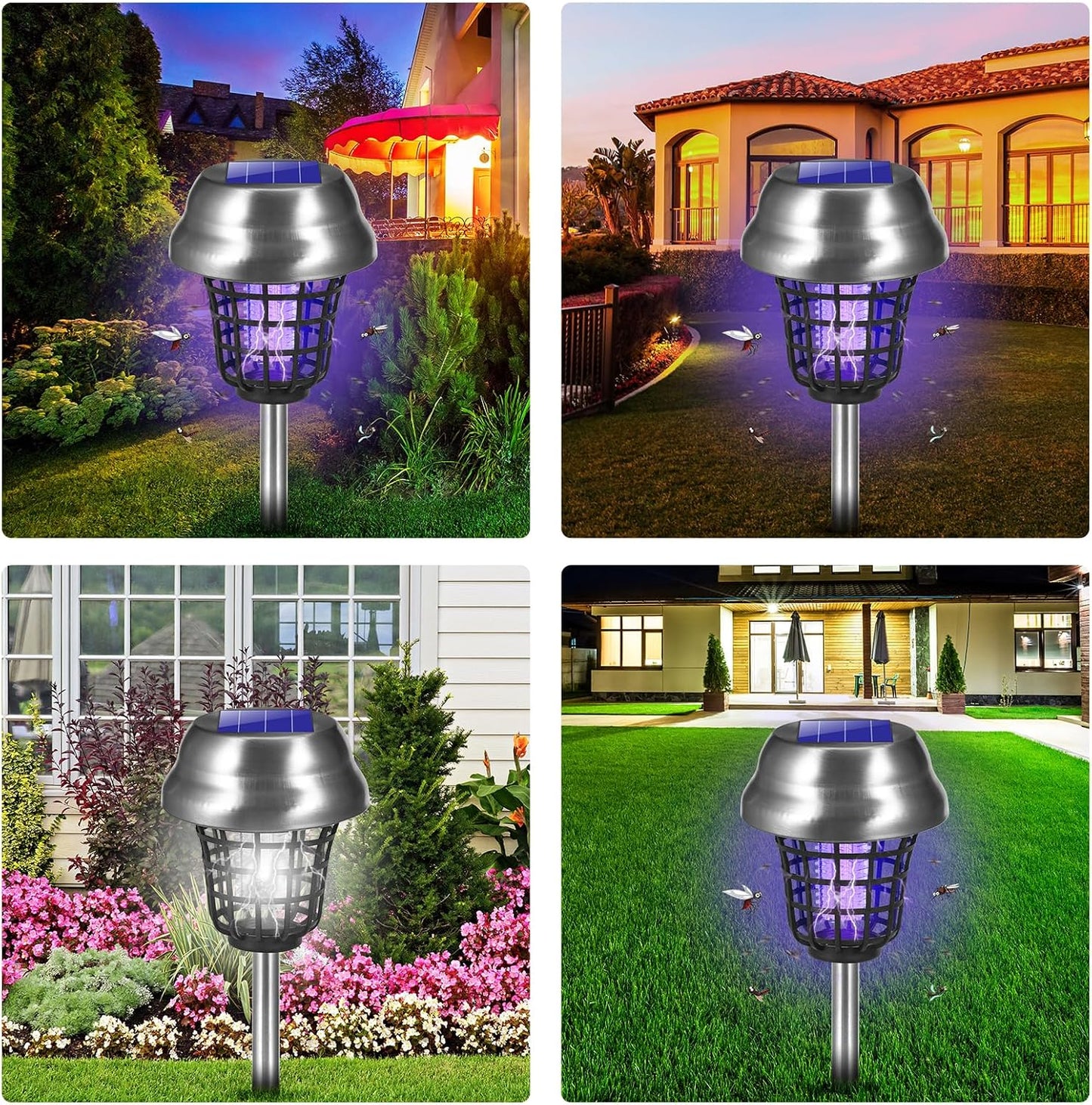 Solar Bug Zapper Outdoor Waterproof Mosquito Repellent Outdoor Patio Mosquito Trap & Killer for Backyard, Farm, Garden, 2026 Solar Powered Fly Zapper for Small Flying Insect, Gnats, Flies, Moths(4)
