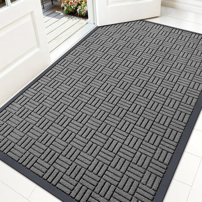 OLANLY Front Door Mat Outside Entrance 29.5x17, Absorbent, Heavy Duty Sturdy Natural Rubber Doormat Indoor Outdoor, Stain and Fade Resistant, Non-Slip Backing Low Profile Floor Mat for Entryway, Grey
