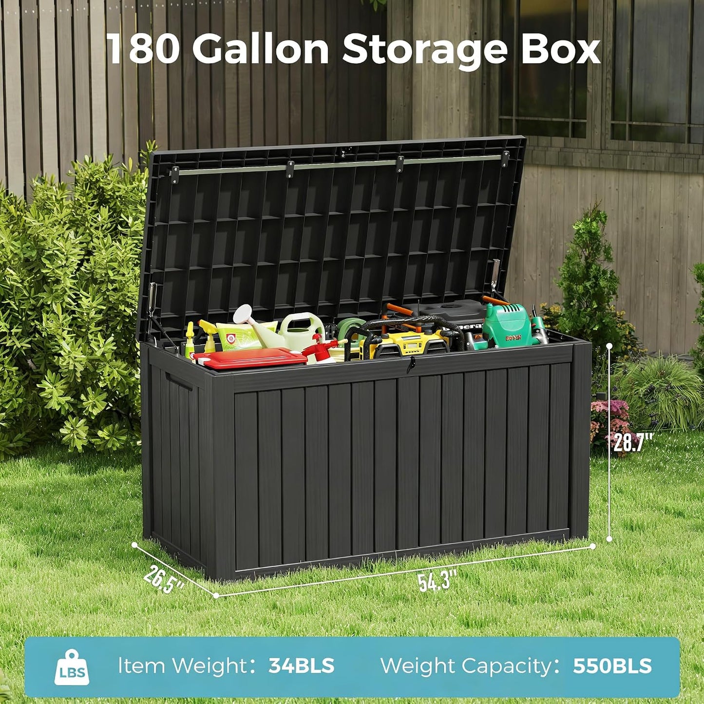 Outdoor Storage Deck Boxes Waterproof, Waterproof and UV Resistant Outdoor Storage Box Lockable Lid for Delivery Box, Indoor, Garden Tools, Pool Supplies, Patio (Black, 31 Gallon)