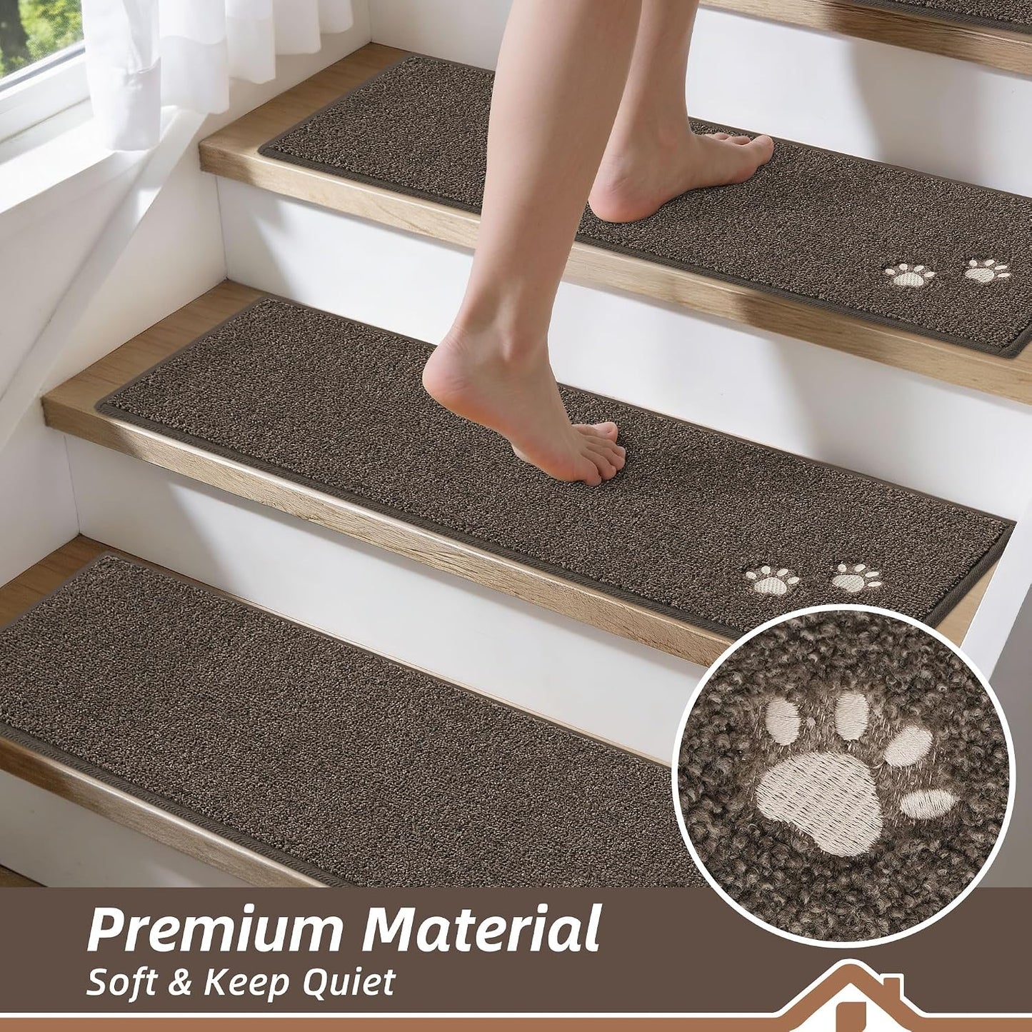 BEQHAUSE Stair Treads for Wooden Steps 28inX9in, Non Slip Carpet Stair Treads Indoor Stair Runners Machine Washable, Soft Stair Rugs Mat Surface Polyester TPE Backing, 4pcs, Charcoal